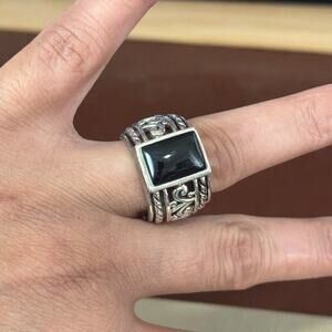 Silpada Statement Ring Vintage Sterling Silver Ornate Onyx western sz 8